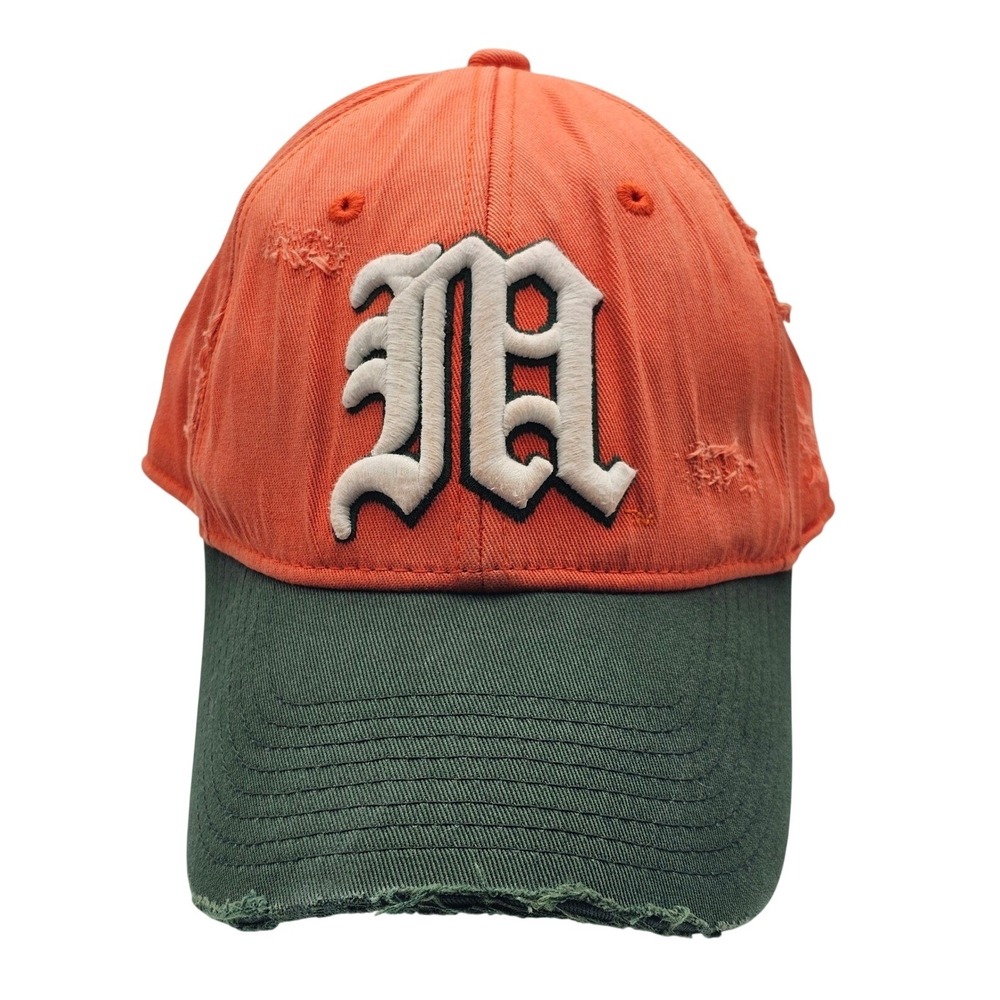 VTG Miami Hurricanes Top Of The World One Fit Hat Stretch Orange Distressed Cap